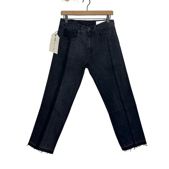 Rag & Bone Jeans Revolve Black Denim Two Tone Frayed Hem Patchwork Sz 27 NWT - Picture 1 of 9